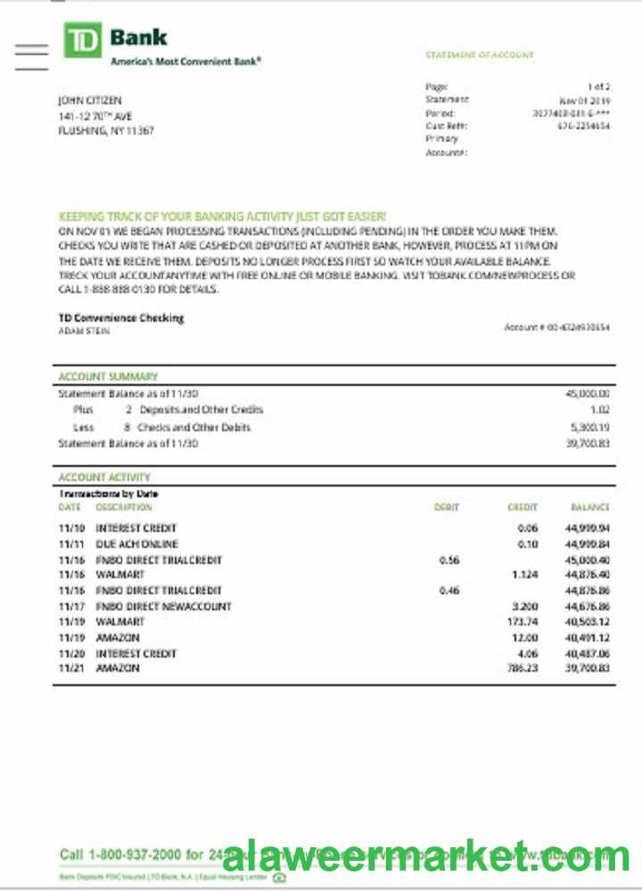 USA TD bank statement